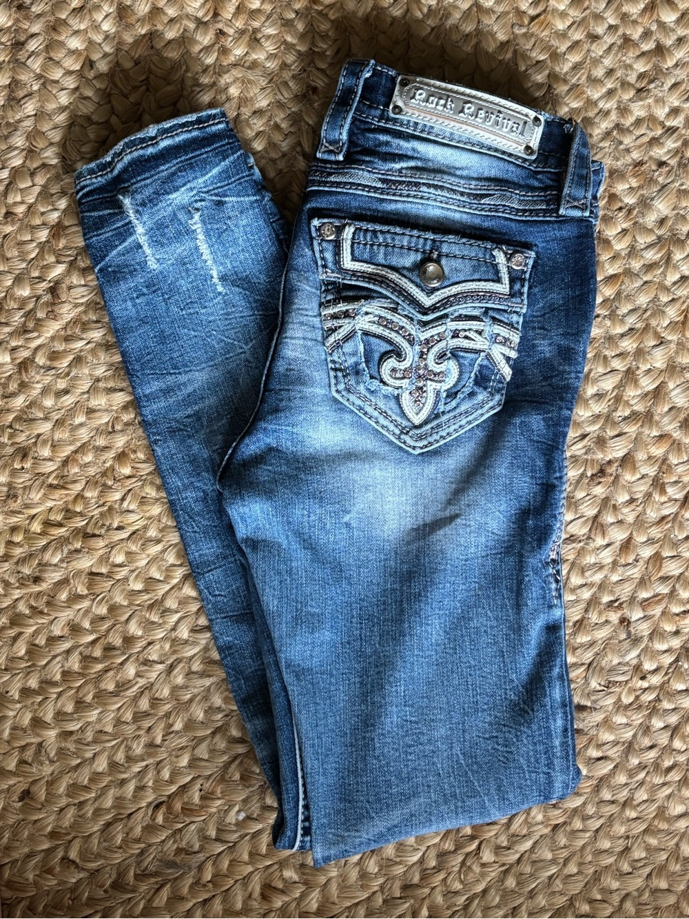 Rock Revival Distressed Blue Skinny Jeans Size 27 - Picture 11 of 14